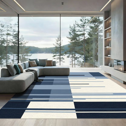Modern Blue Geometric Blocks Rug