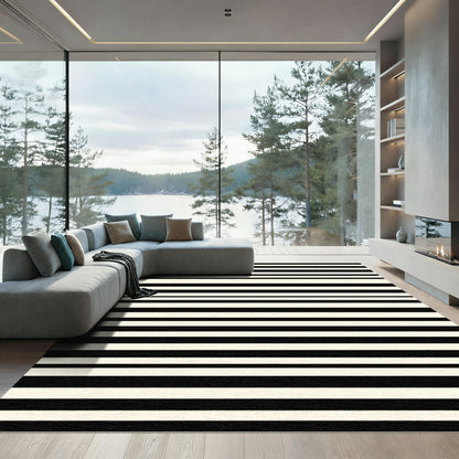 Bold Black Cream Linear Rug