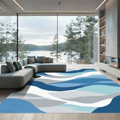 Abstract Blue Wave Layers Rug