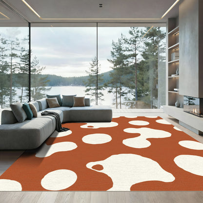 Rust White Organic Round Shapes Rug
