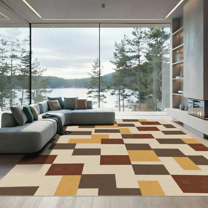 Earthy Tone Geometric Rectangles Rug