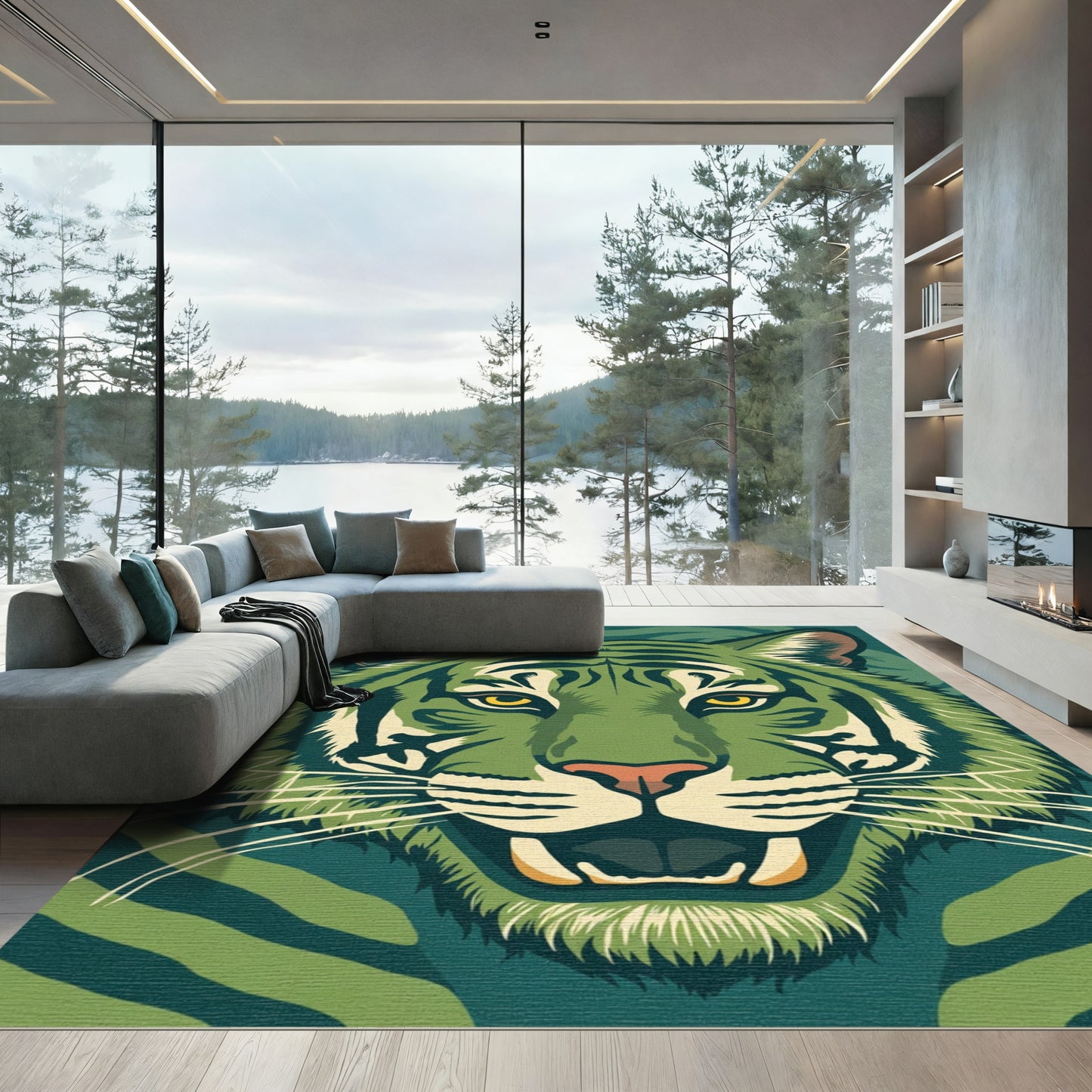 Emerald Green Tiger Face Close Up Rug
