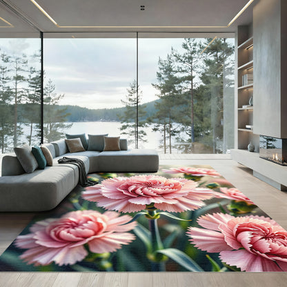 Soft Pink Carnation Garden Bloom Rug