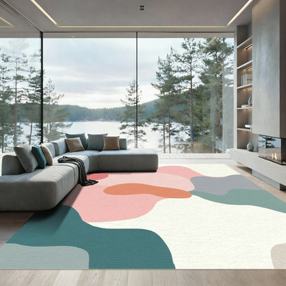 Soft Abstract Wave Color Blocks Rug