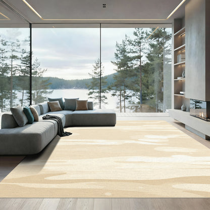 Creamy Beige Abstract Wavy Clouds Rug