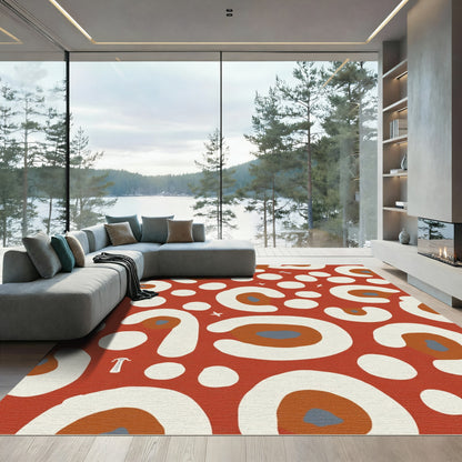 Terracotta Cream Abstract Spots Rug
