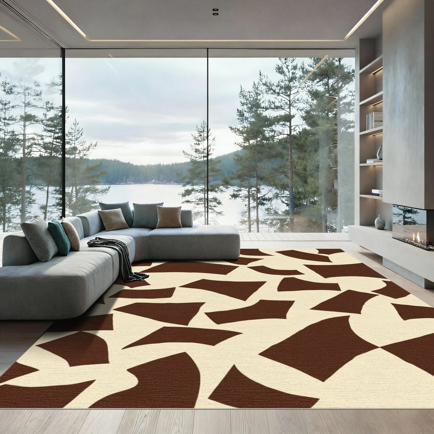 Cream Brown Abstract Geo Shards Rug