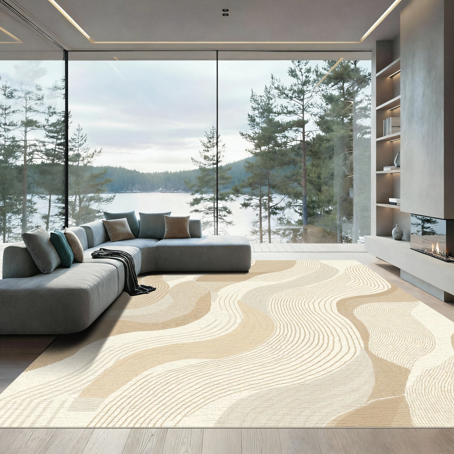 Neutral Organic Wave Lines Rug