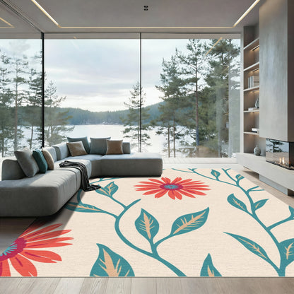 Coral Daisy Vine Cream Rug