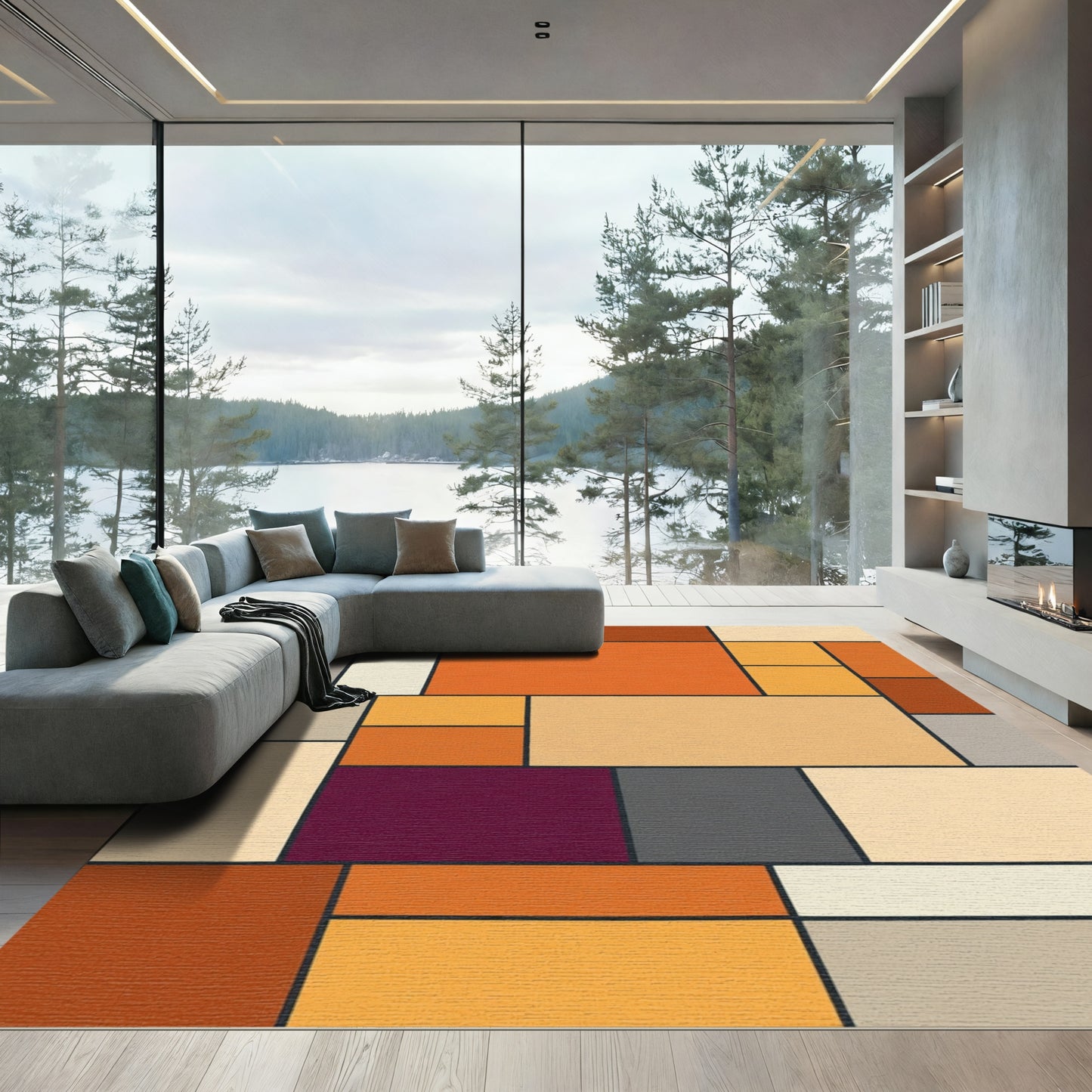 Warm Autumnal Geometric Blocks Rug
