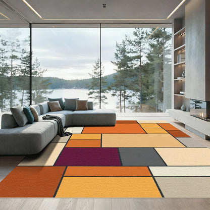 Warm Autumnal Geometric Blocks Rug