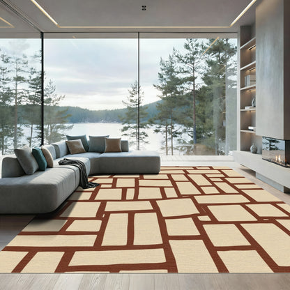 Rustic Brickwork Tan Brown Rectangles Rug