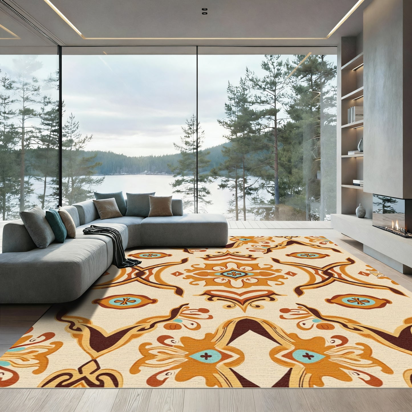 Bold Ochre Abstract Arabesque Rug