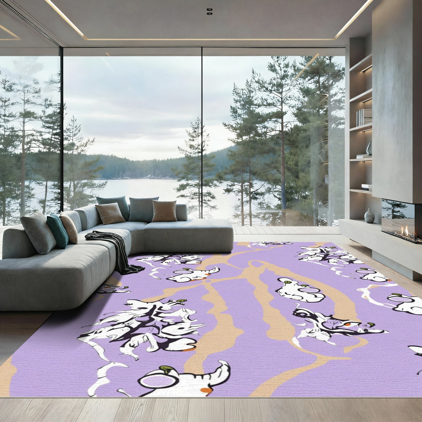 Lavender Abstract Organic Forms Rug