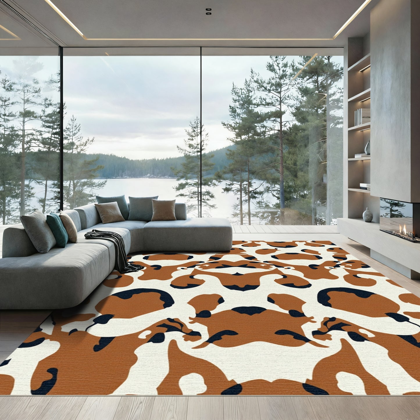 Brown Black Color Block Abstract Rug
