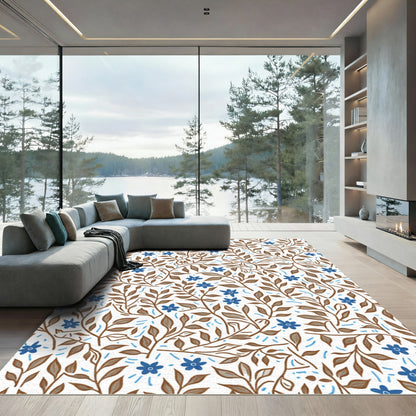 Brown Branch Blue Flower Collage Rug