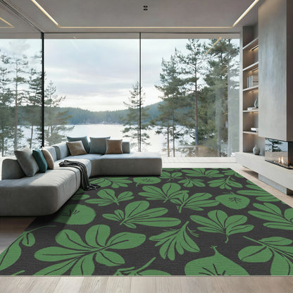 Dark Green Leafy Botanical Arrangement Rug