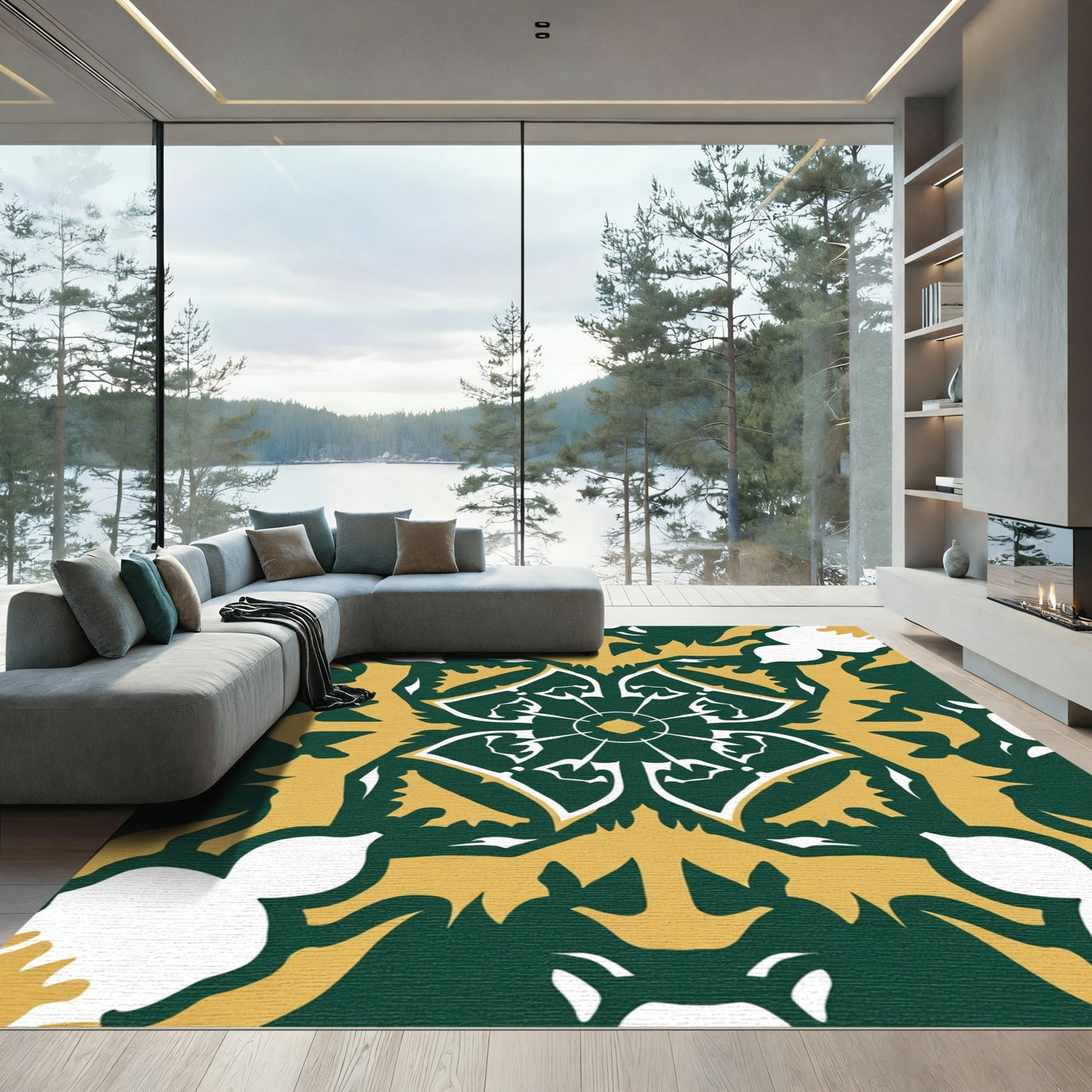 Emerald Gold White Art Deco Medallion Rug