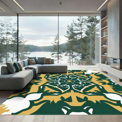 Emerald Gold White Art Deco Medallion Rug
