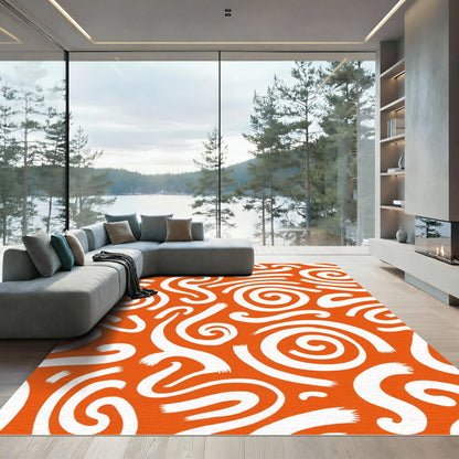 Orange and White Swirl Brushstroke Rug