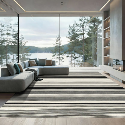 Black Cream Irregular Stripe Rug