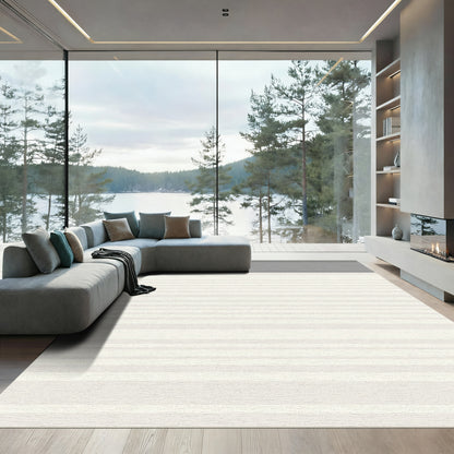 Subtle Gray Cream Stripe Rug