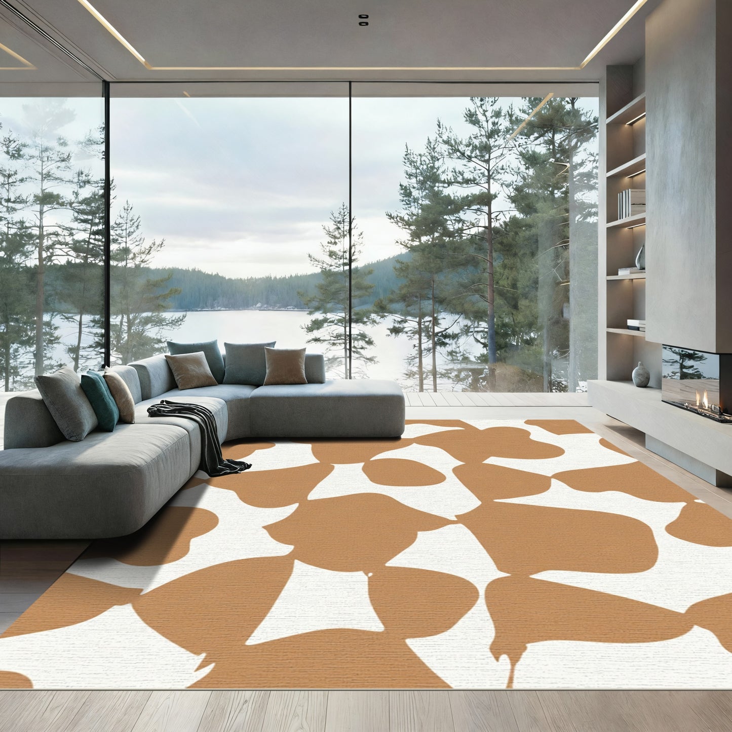 Earthy Brown Organic Blob Arrangement Rug