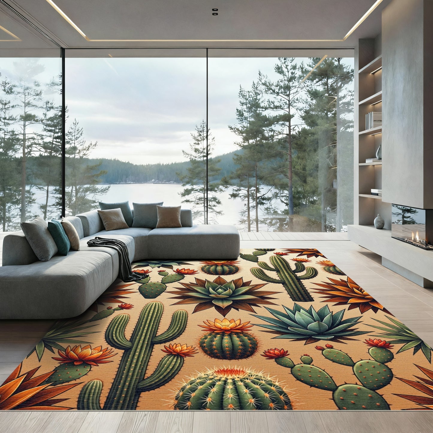 Desert Cactus Bloom Arrangement Rug