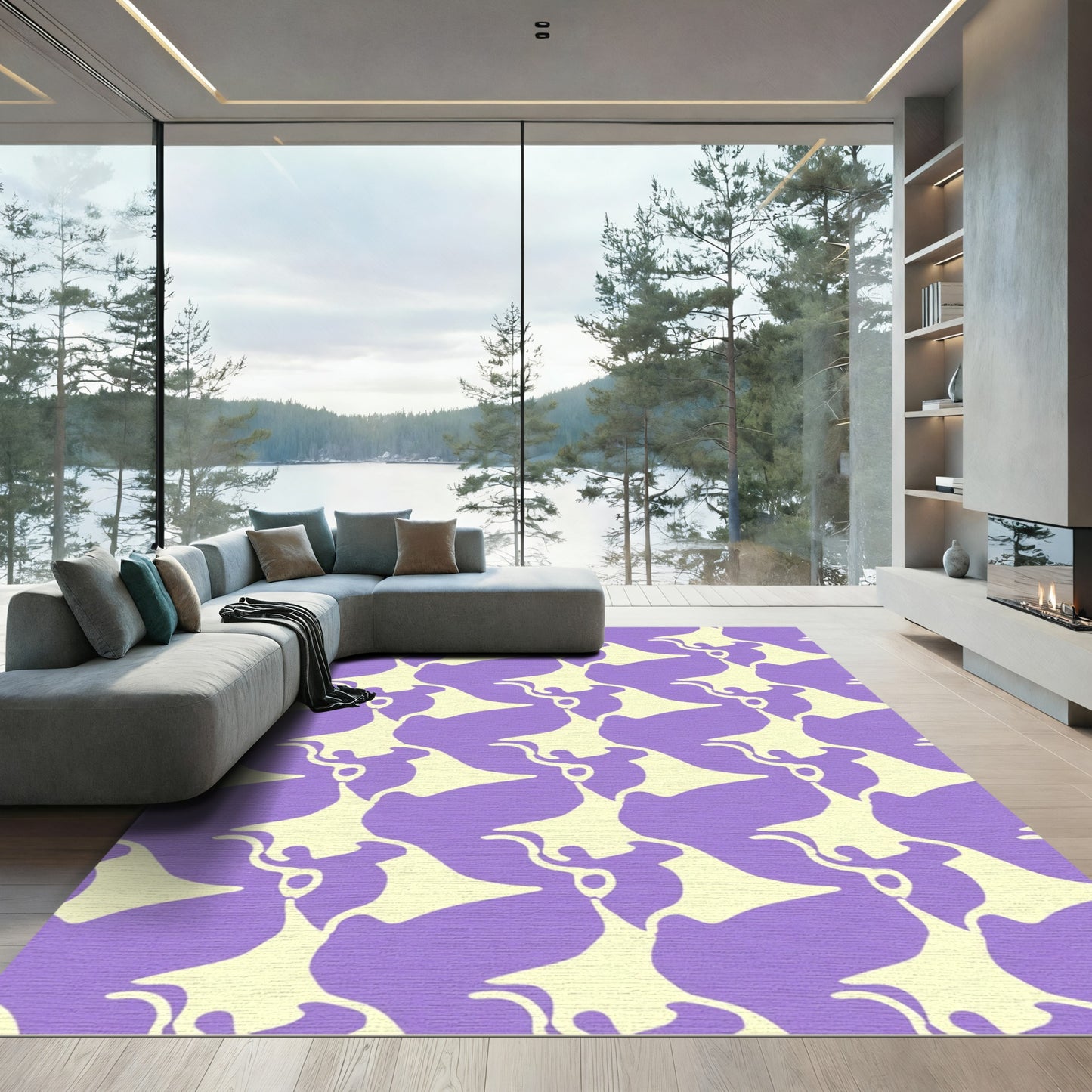 Purple Cream Abstract Amorphous Flow Rug