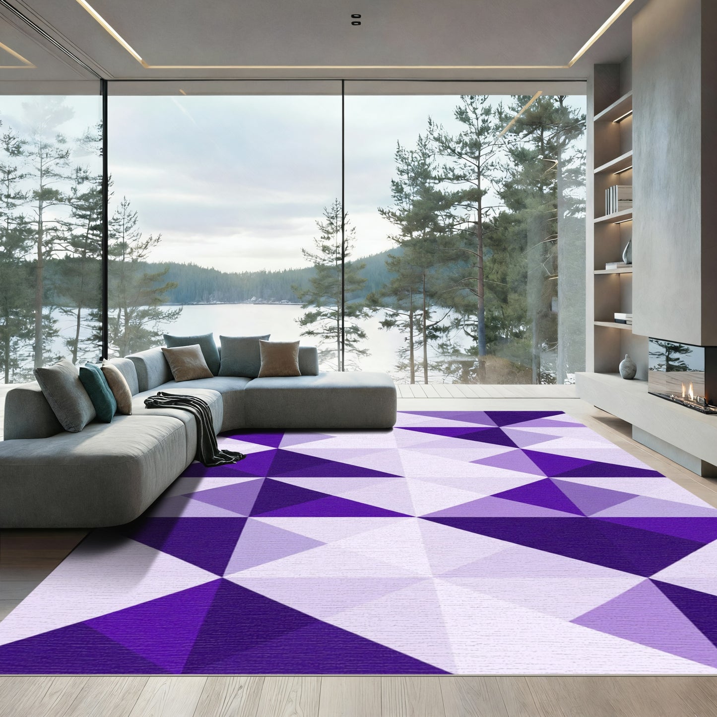 Gradient Purple Geometric Diamond Weave Rug