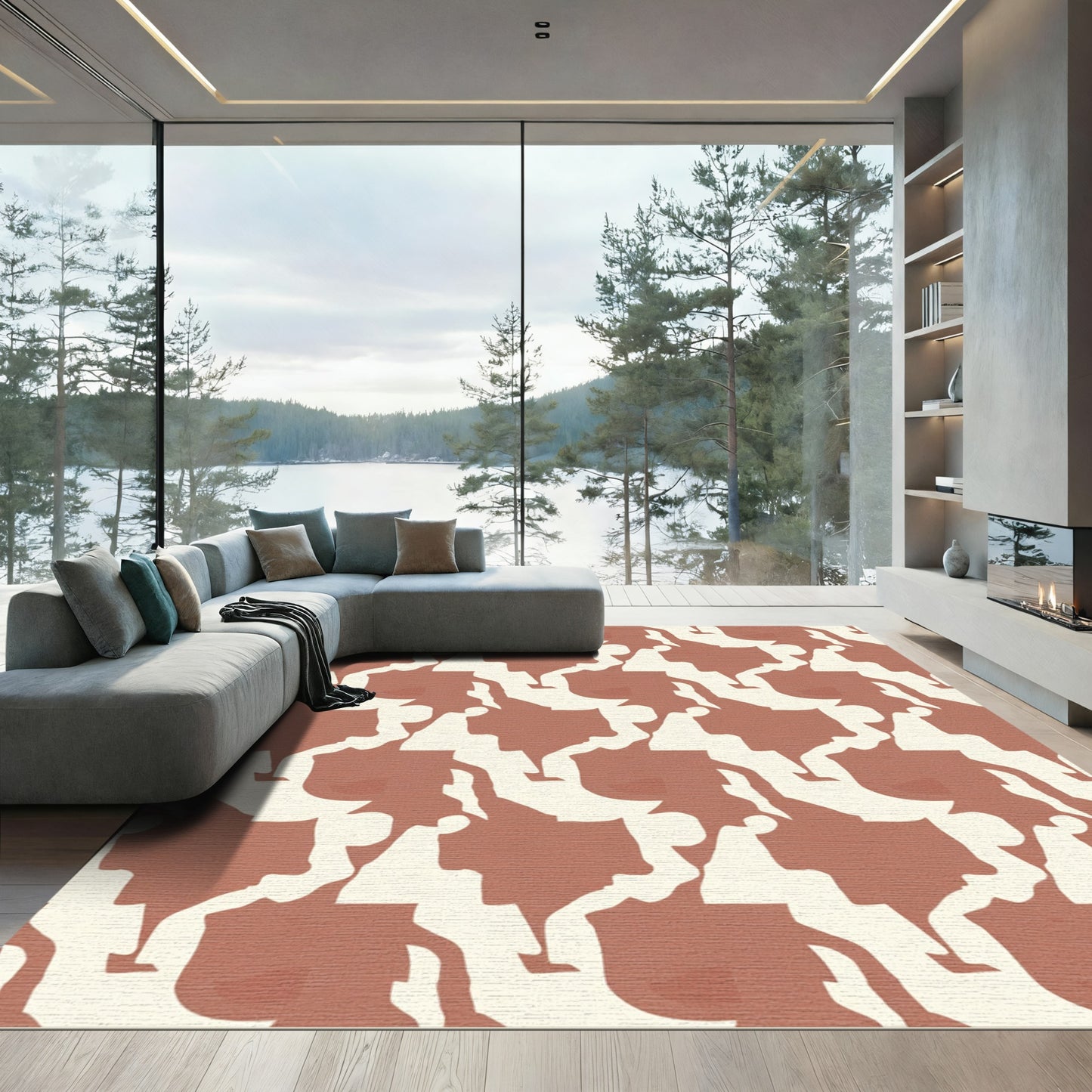 Terracotta Clay Abstract Interlocking Shapes Rug