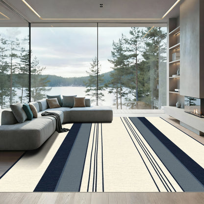 Navy Gray Cream Stripe Collection Rug