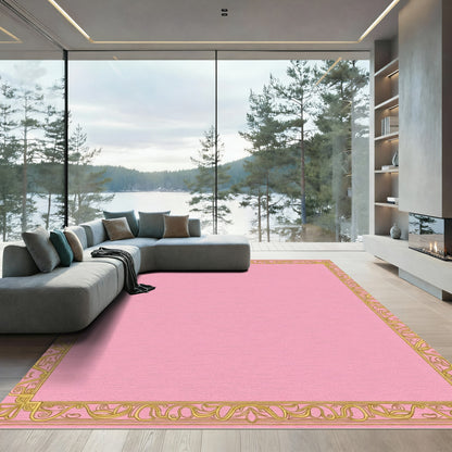 Pink Gold Antique Border Scroll Rug