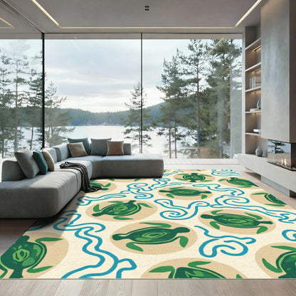 Green Turtle Waves Cream Rug