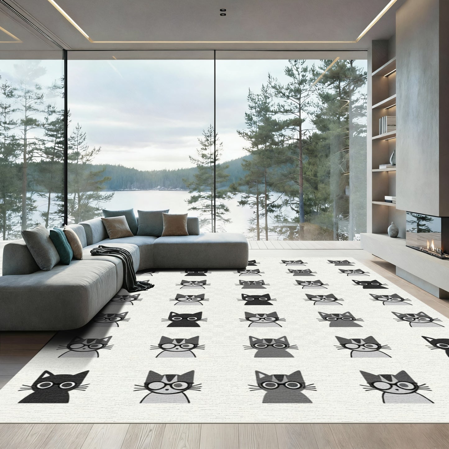 Cute Black White Gray Cats Rug