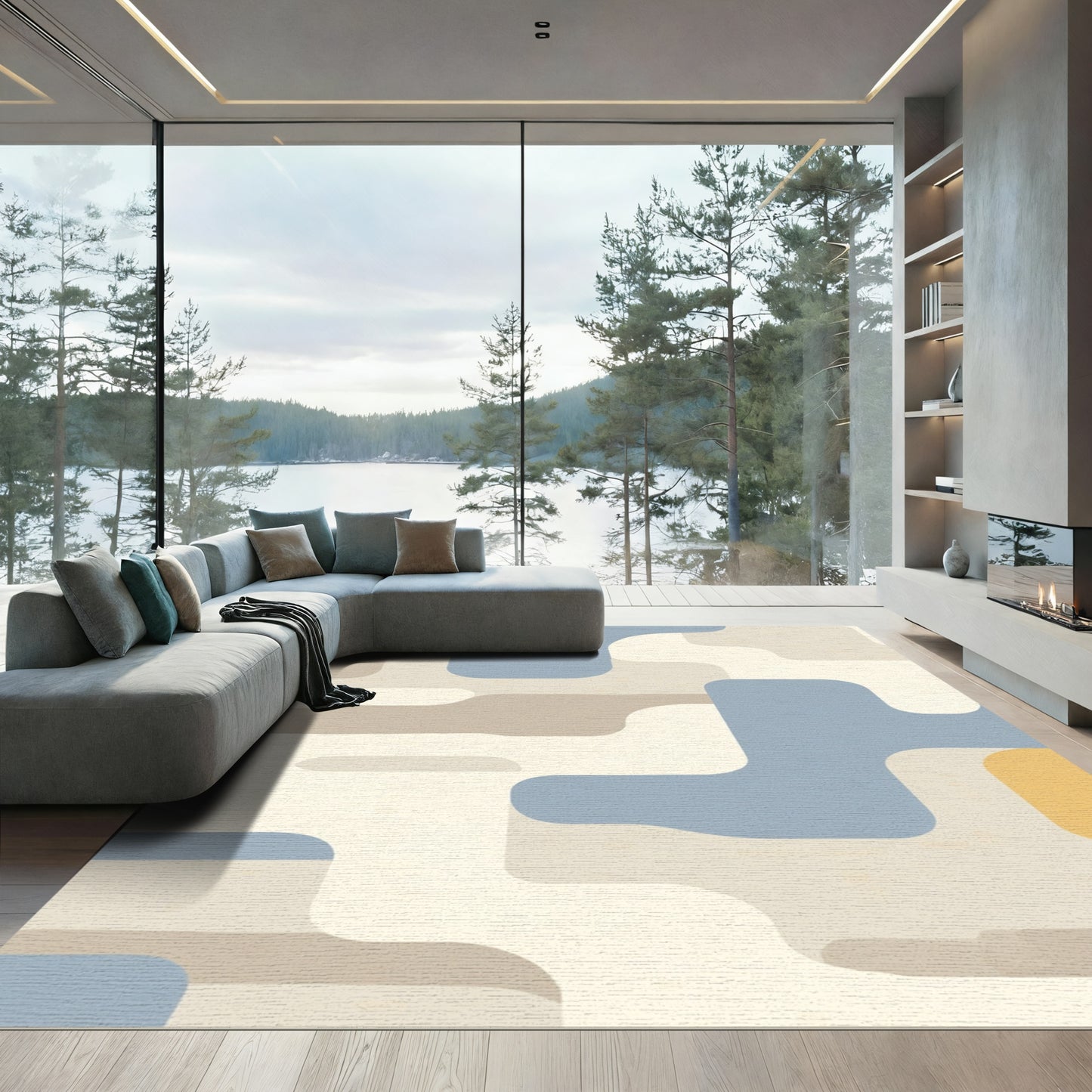Rounded Abstract Block Color Rug