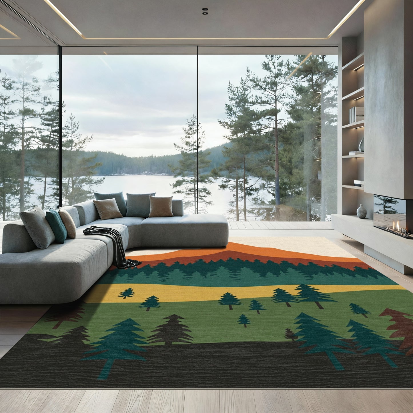 Mountain Range Forest Landscape Rug