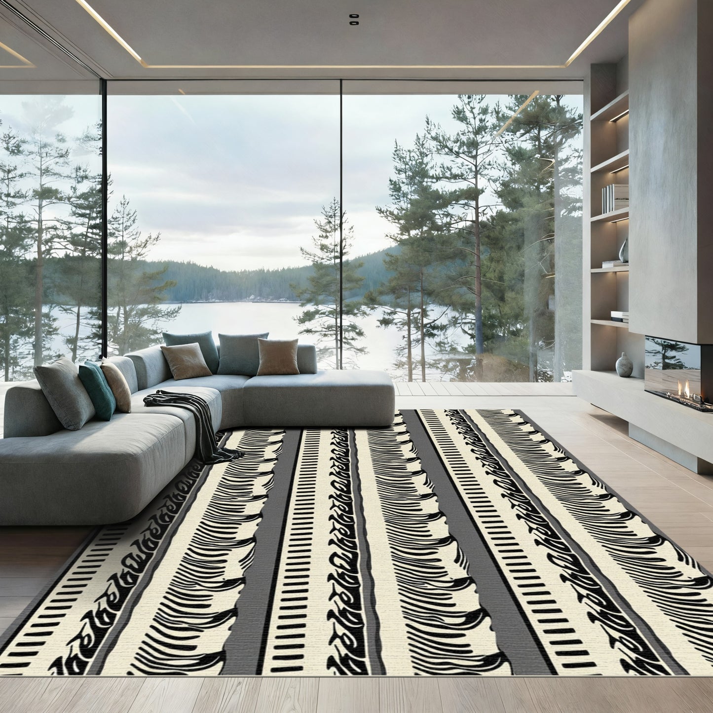 Chic Cream Black Vertical Stripe Rug