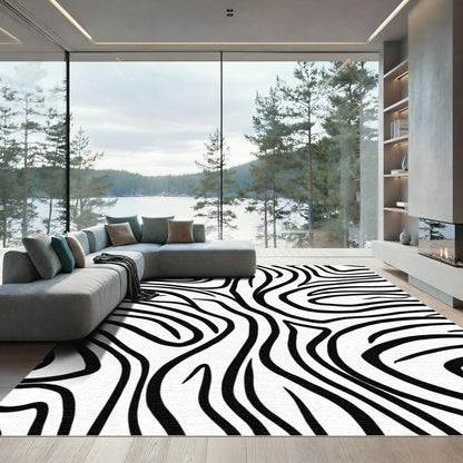 Striking Monochrome Wave Lines Rug