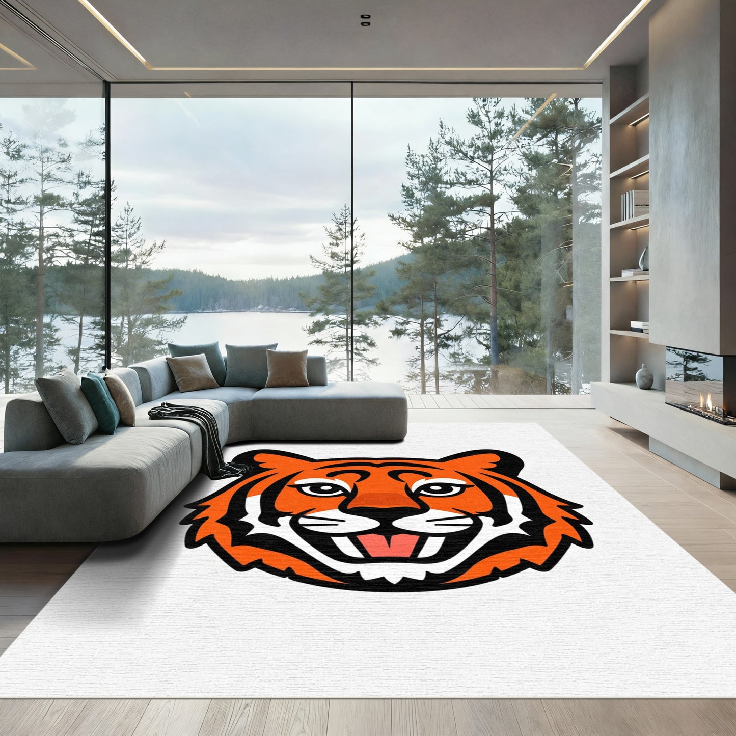 Bold Orange Tiger Face Graphic Rug