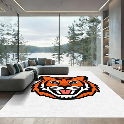 Bold Orange Tiger Face Graphic Rug