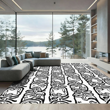 Monochromatic Organic Line Art Columns Rug