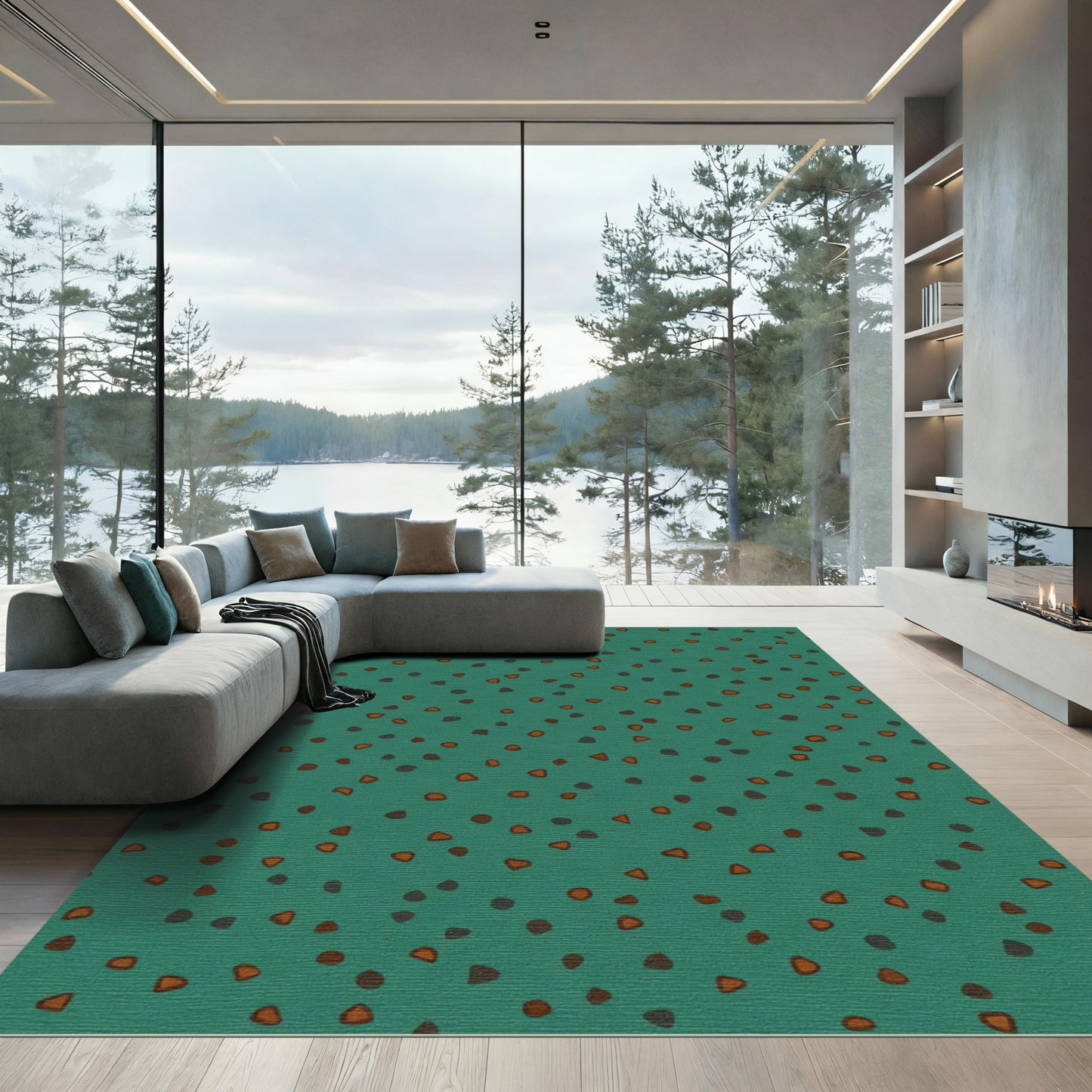 Deep Teal Speckled Earthy Tone Rug