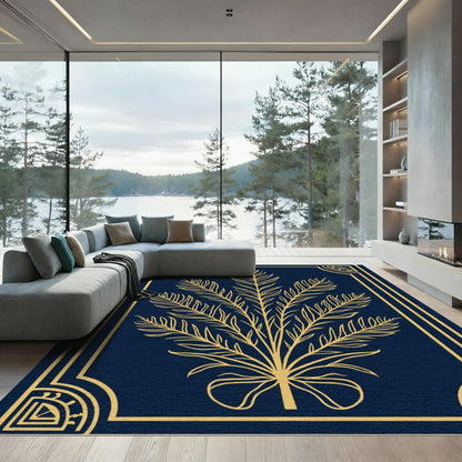Gold Feathery Branch Midnight Frame Rug