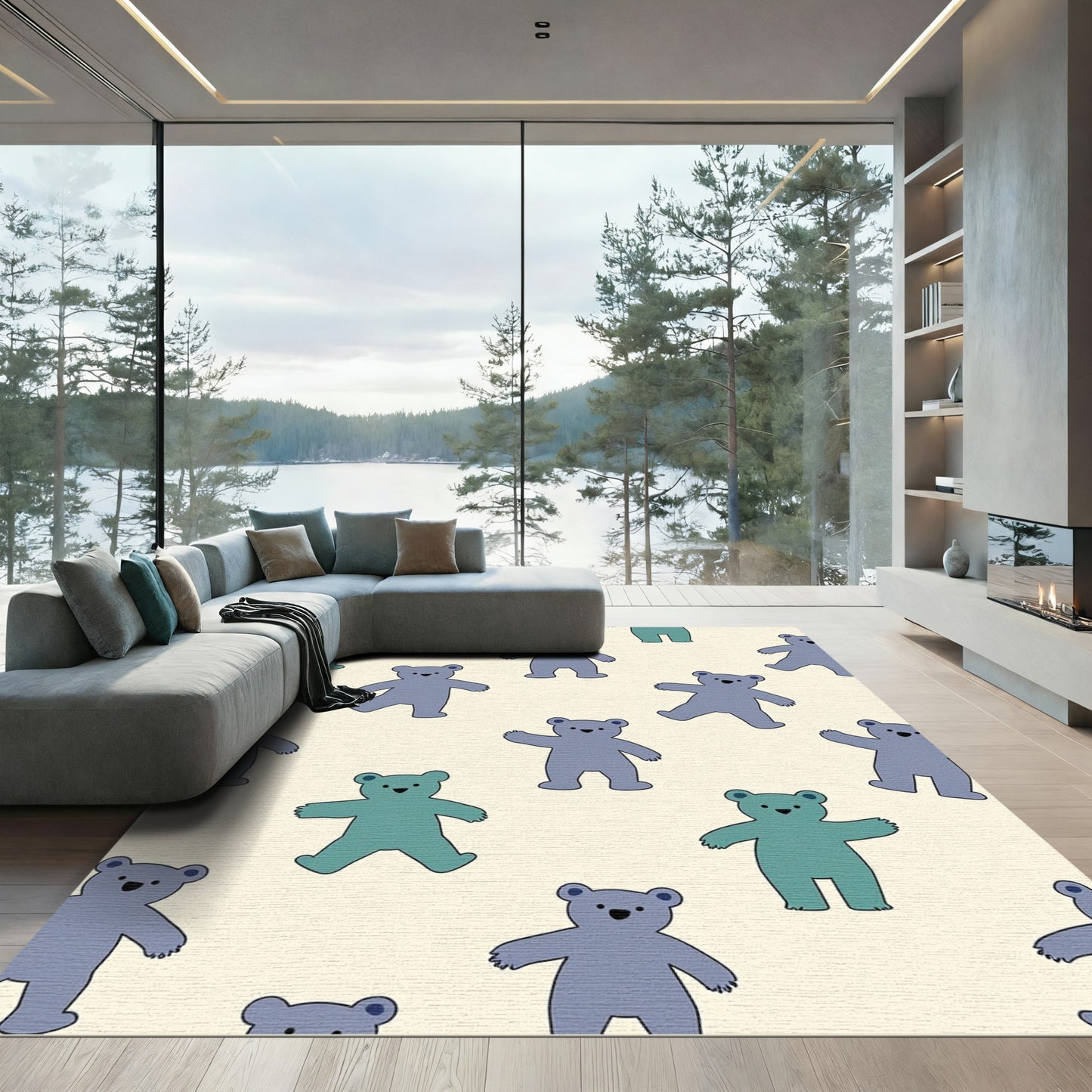 Whimsical Blue Teal Teddy Bear Repeat Rug