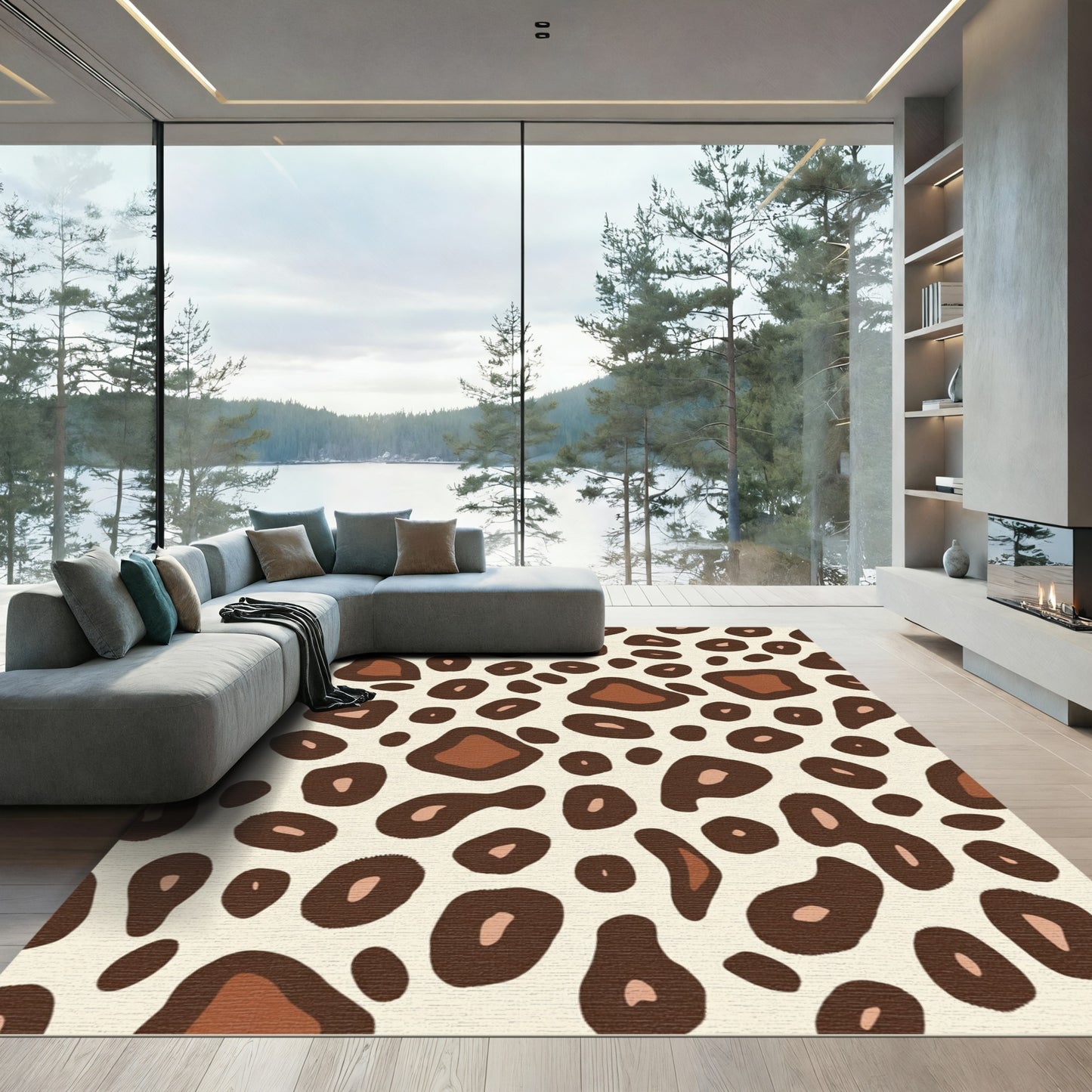Brown and Cream Animal Spots Rug