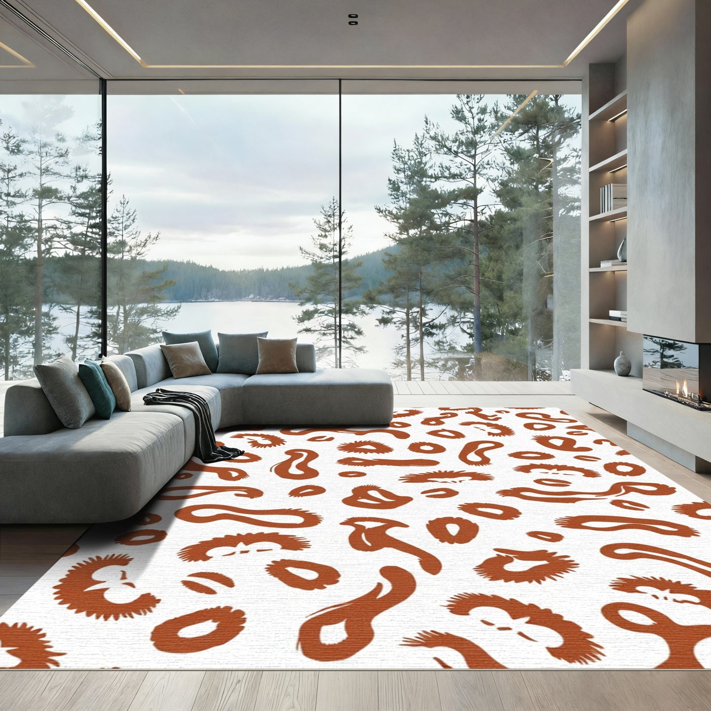 Rustic Brown Animal Spot Abstract Rug