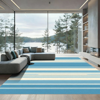 Blue Cream Tonal Striped Rug