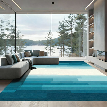 Aqua Gradient Horizontal Rectangles Rug