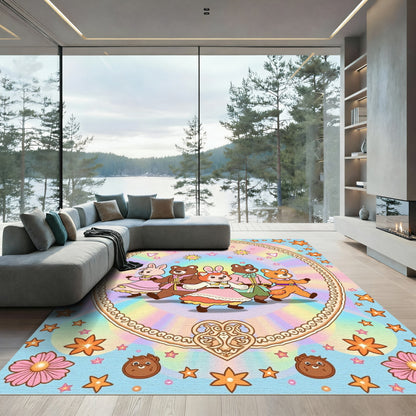 Whimsical Pastel Rainbow Bear Family Ensemble Rug